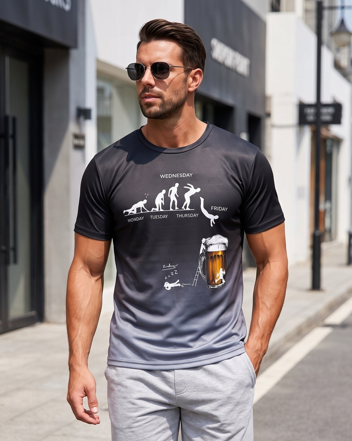 KZZ Men's 3D Printed Beer Evolution Graphic Tee