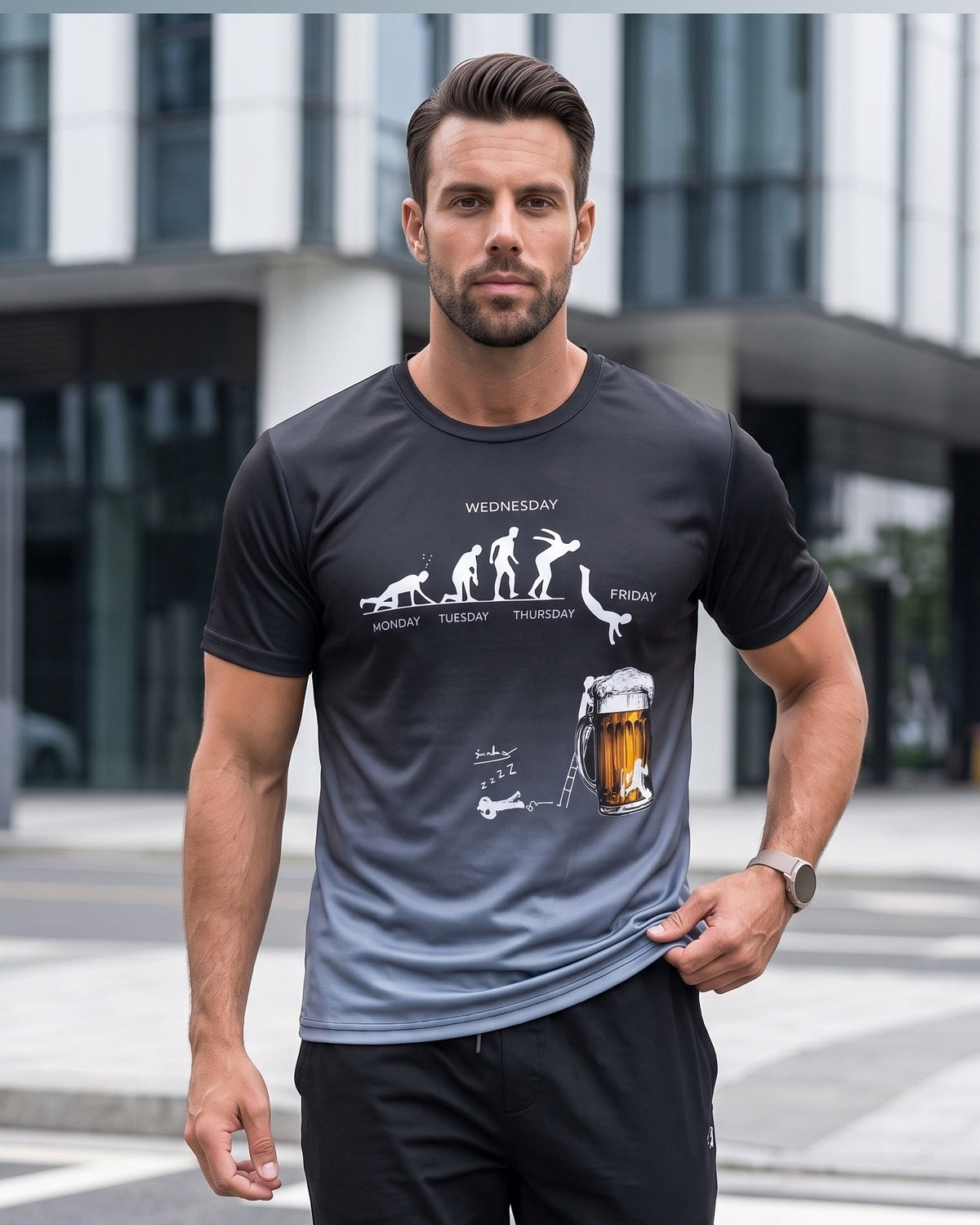 KZZ Men's 3D Printed Beer Evolution Graphic Tee