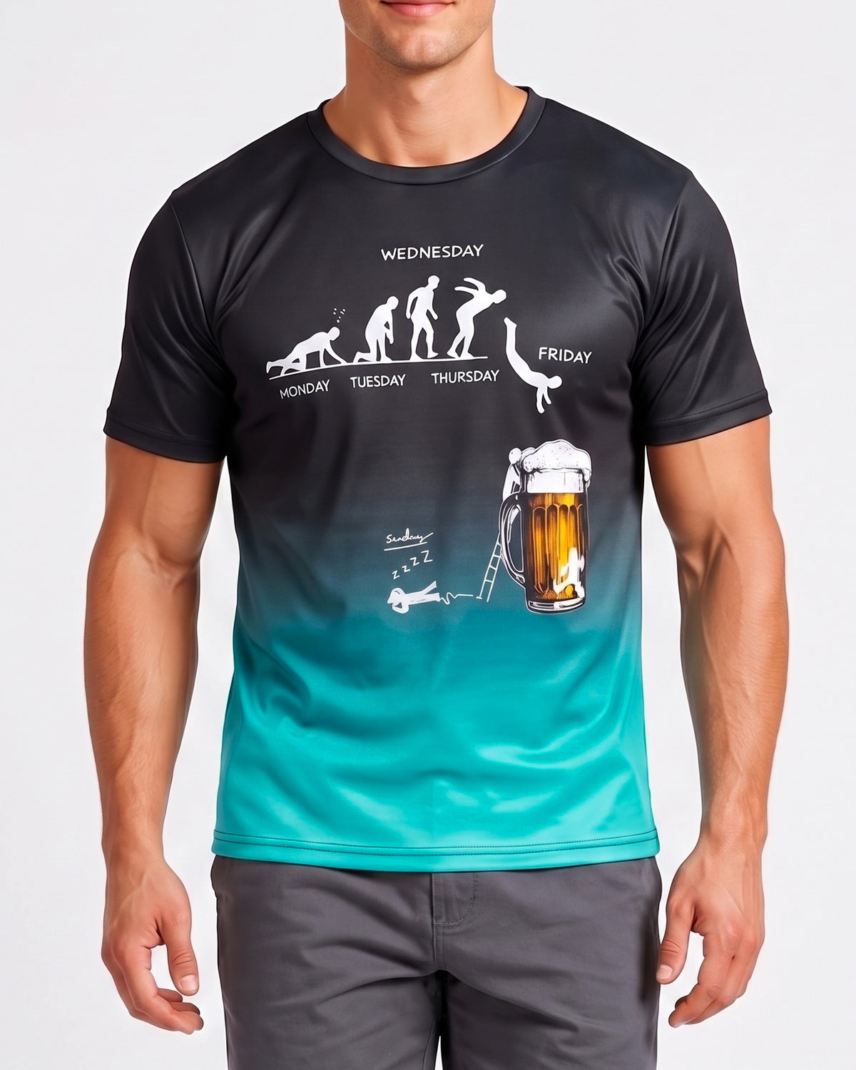 KZZ Men's 3D Printed Beer Evolution Graphic Tee