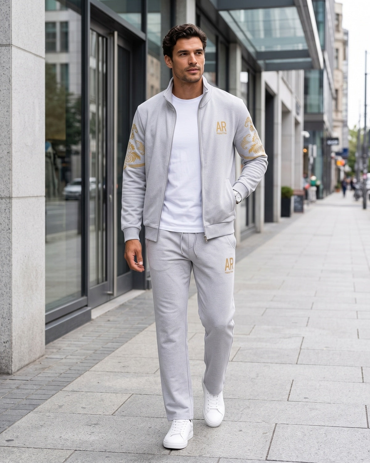 KZZ Everyday Casual Stand Collar Set Men's Fashionable Two-Piece All-Season Versatile