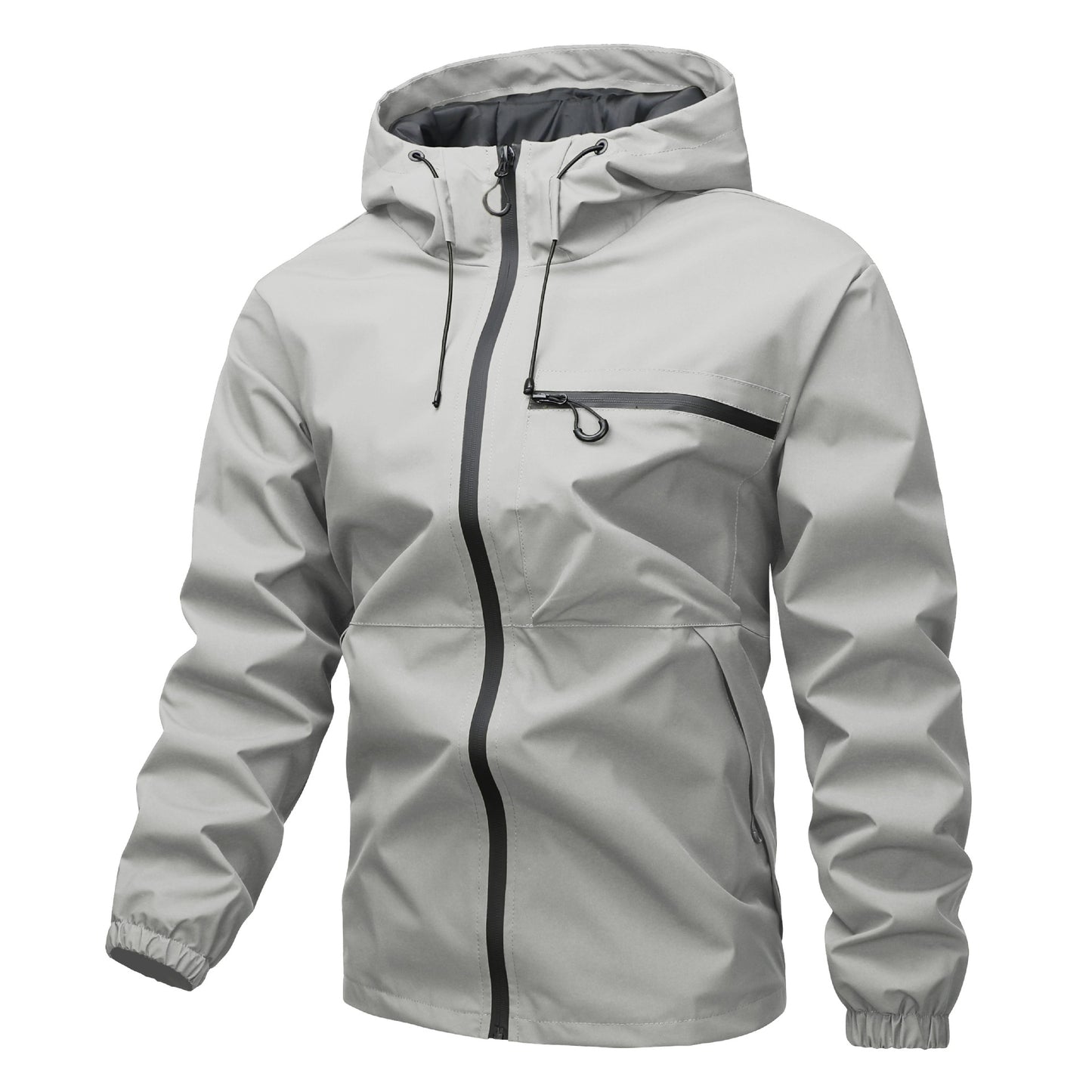 KZZ solid color pocket drawstring hooded jacket, waterproof and wear-resistant