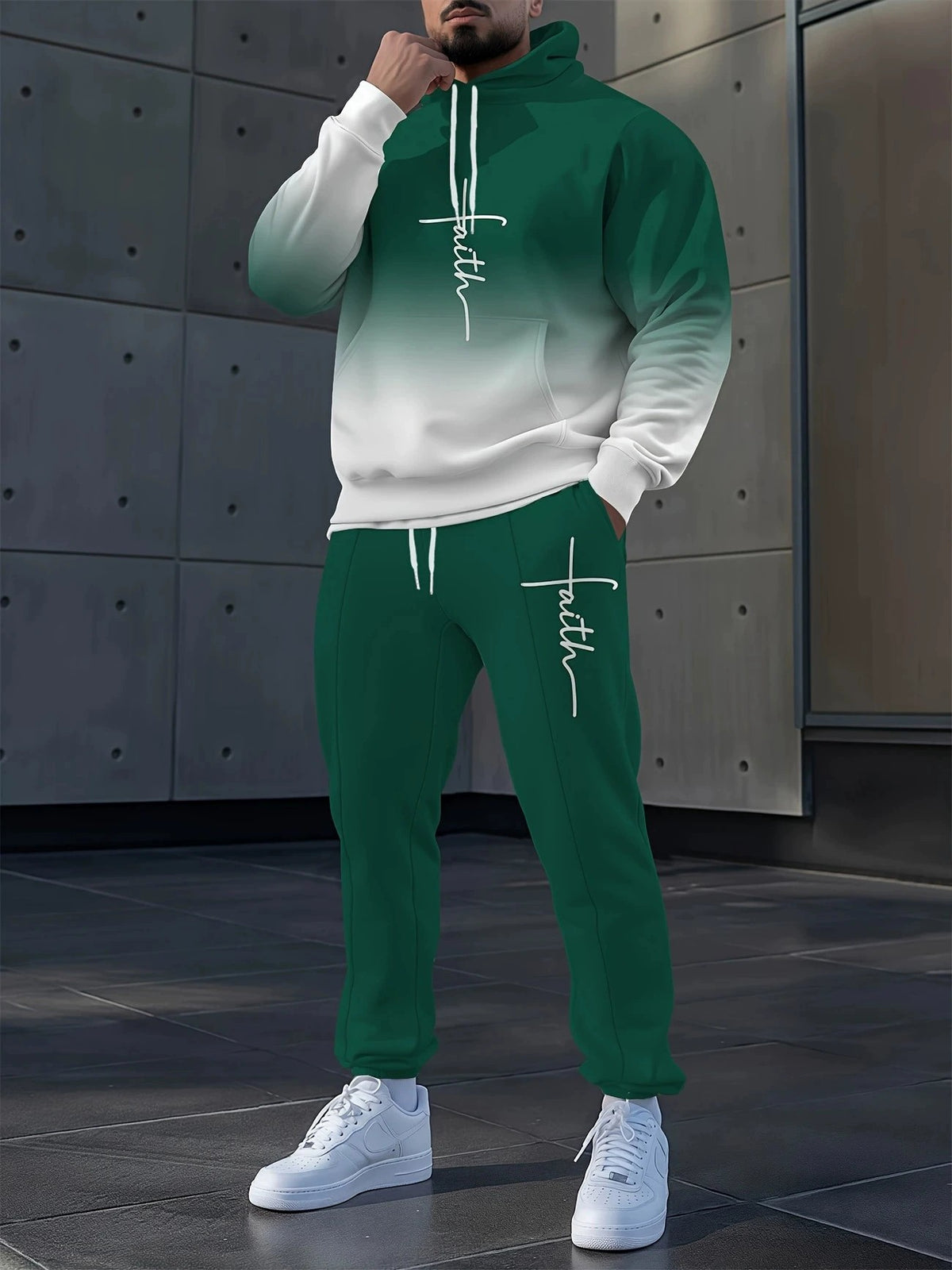 KZZ Men's Suit with 3D Print and Hood