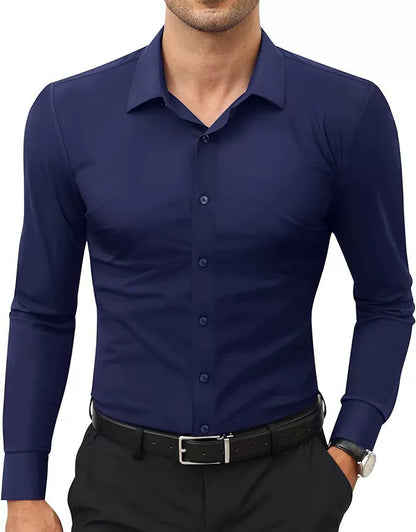KZZ Men's Super Stretch Dress Shirt, Quick-Drying, Breathable and Wrinkle-Resistant