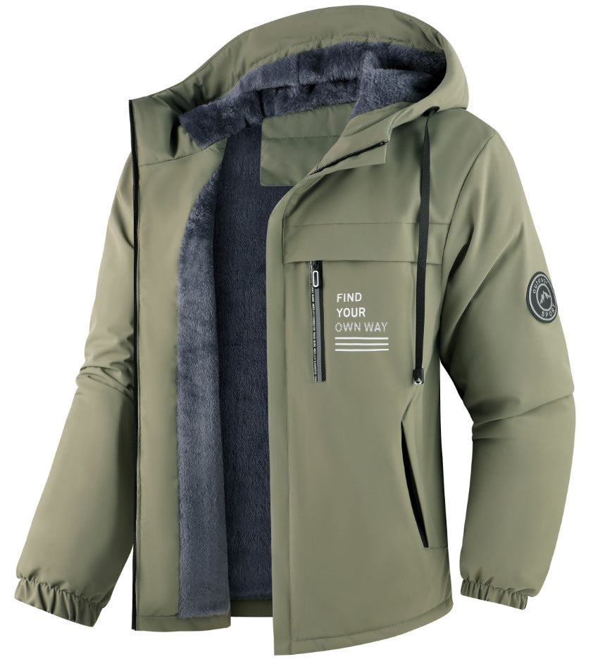 KZZ Men's slim-fit retro preppy style lamb fleece jacket