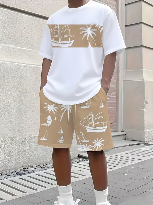 KZZ Men's Short-Sleeve Shirt and Shorts Set