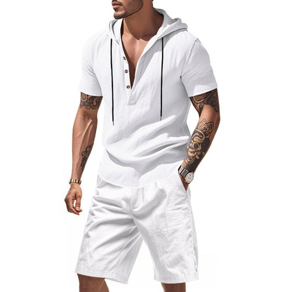KZZ Men's Linen Hooded Two-Piece Set