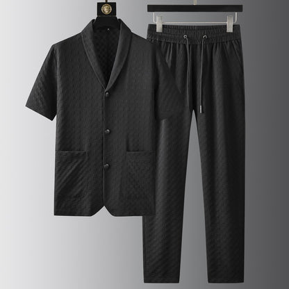KZZ Short-sleeve polo shirt paired with solid-colored trousers