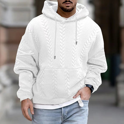 KZZ Men's Solid Color Textured Drawstring Hooded Sweatshirt