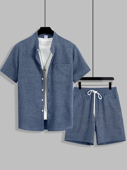 KZZ Men's Linen-Blend Two-Piece Loungewear Set