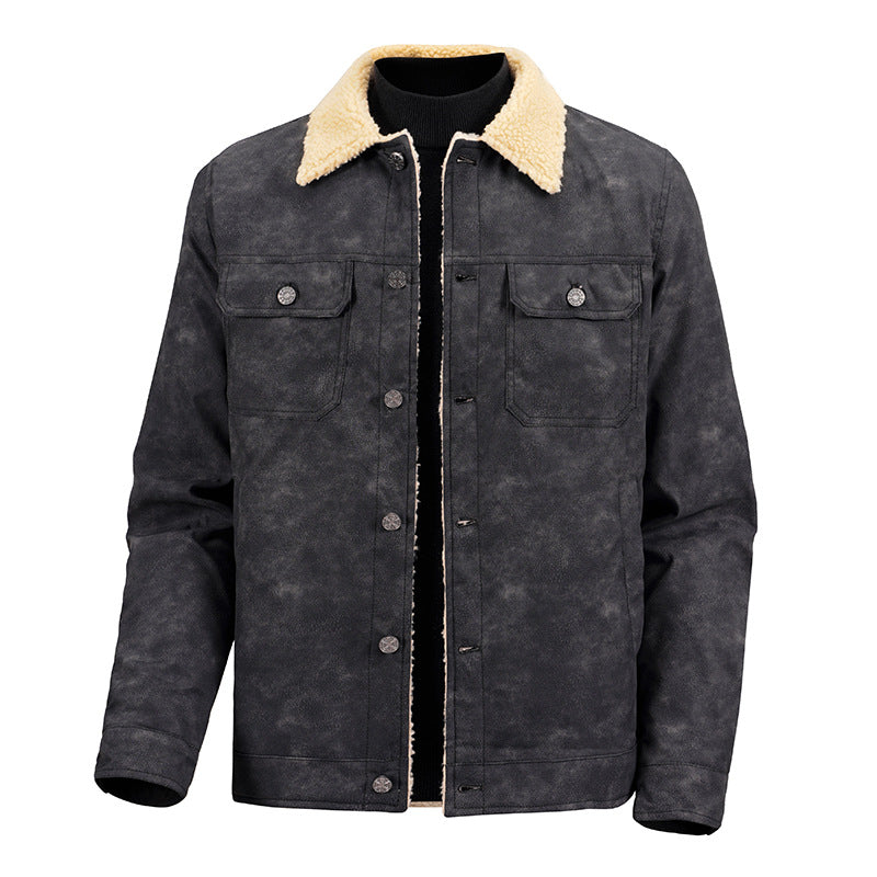 KZZ  Men's Loose-fitting Casual Faux Suede Lambswool Lined Jacket