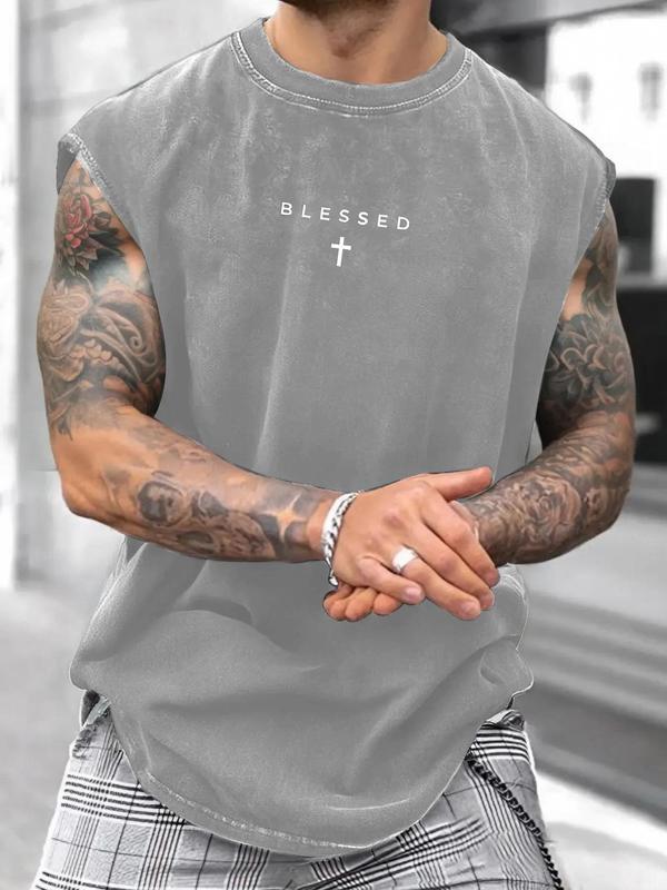 KZZ Men's Loose-Fit, Sleeveless, Printed Cropped T-Shirt