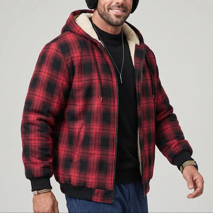 KZZ Men's Long-Sleeve Plaid Jacket