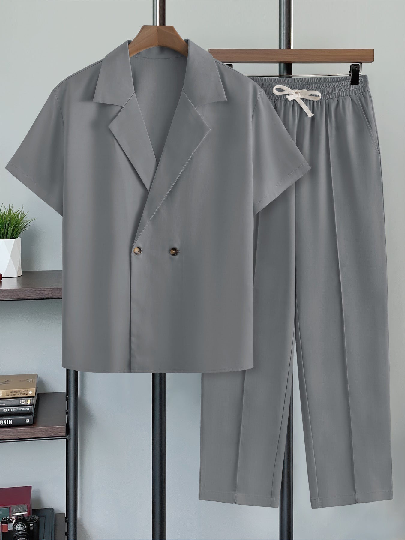 KZZ Men's Notched-Lapel Two-Piece Loungewear Set