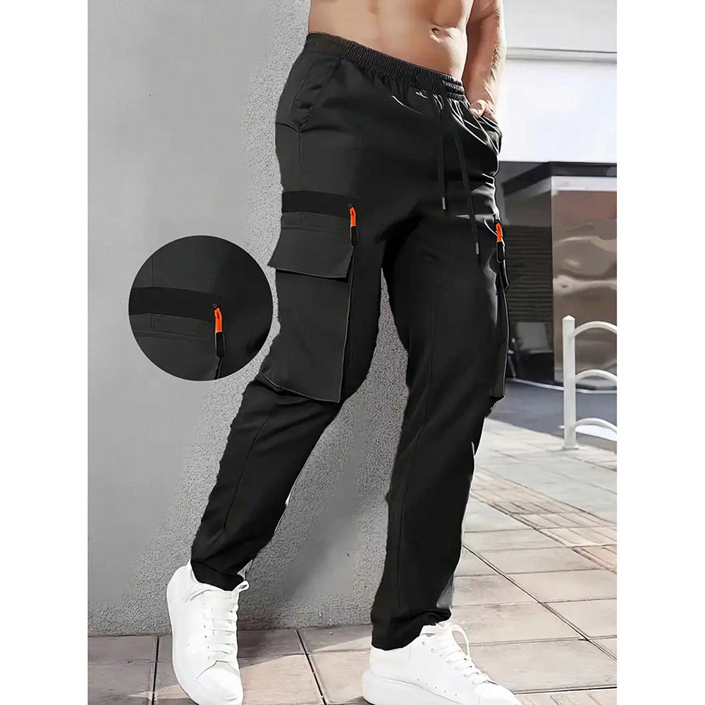 KZZ Men's Solid-Color Cargo Pants with Flap Pockets