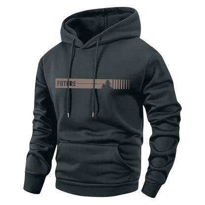 KZZ Men's Spring and Autumn Thin Long Sleeve Pocket  Printed Hooded Sweatshirt