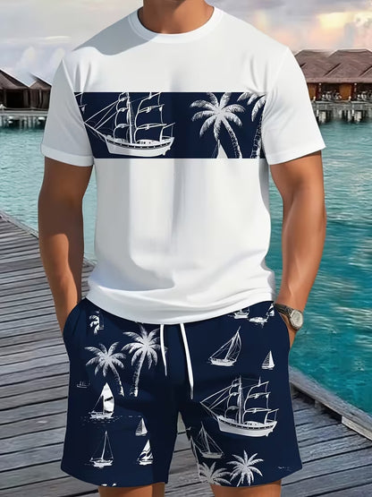 KZZ Men's Short-Sleeve Shirt and Shorts Set