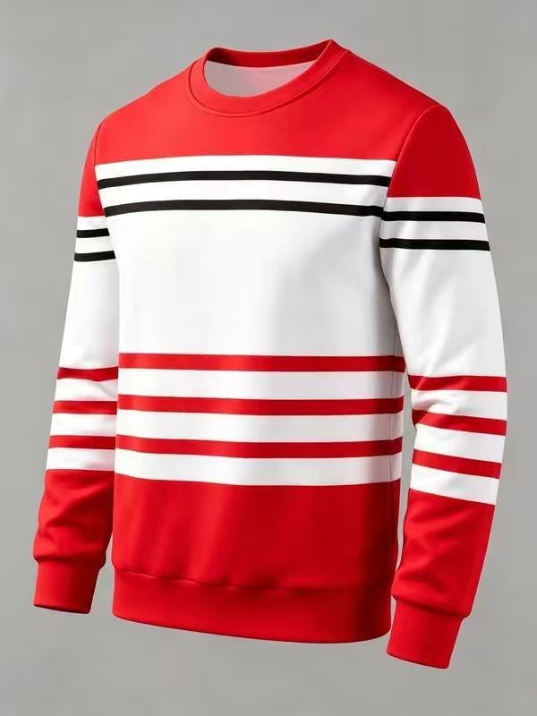 KZZ Men's Simple Striped Classic Long-Sleeve Sweatshirt