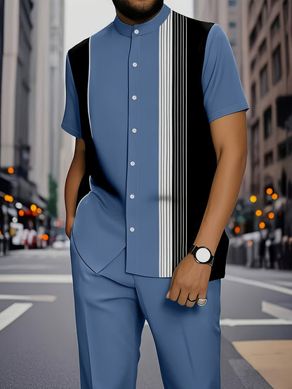 KZZ Men's Classic Striped Artistic Print Suit