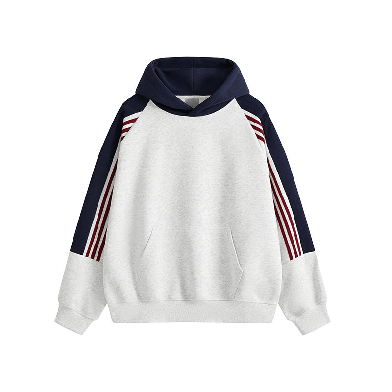 KZZ Men's Autumn Street Style Color Block Simple Pullover Hoodie