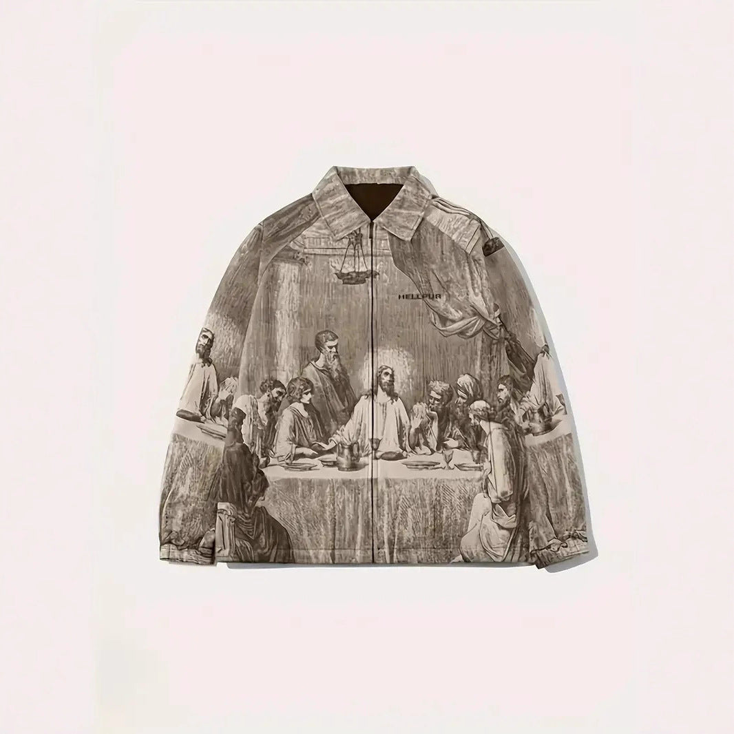 KZZ Men's Regular Fit Letter Print Pocket Zip-Up Jacket