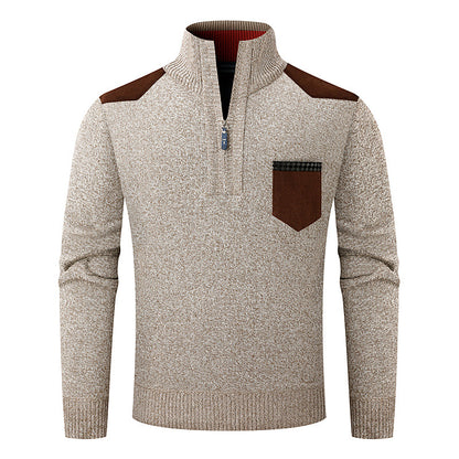 KZZ Men's half-zip sweater with a zippered pocket