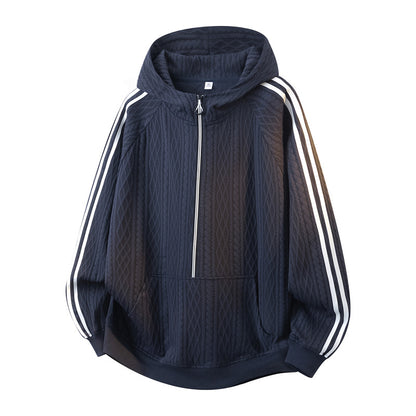 KZZ Men's cable knit half-zip loose hoodie