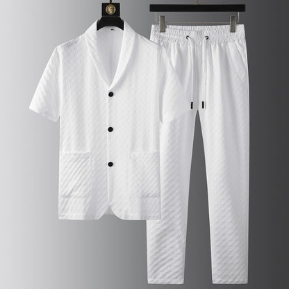 KZZ Short-sleeve polo shirt paired with solid-colored trousers