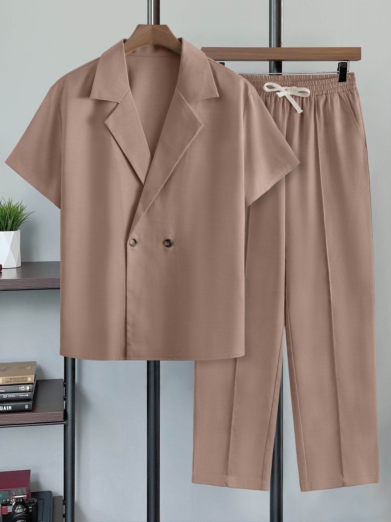 KZZ Men's Notched-Lapel Two-Piece Loungewear Set
