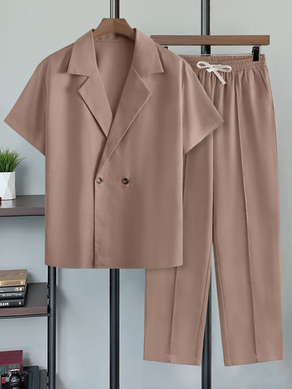 KZZ Men's Notched-Lapel Two-Piece Loungewear Set