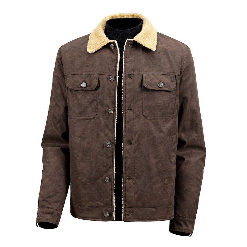 KZZ  Men's Loose-fitting Casual Faux Suede Lambswool Lined Jacket