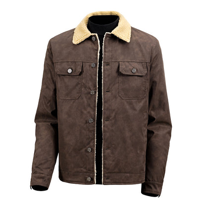 KZZ  Men's Loose-fitting Casual Faux Suede Lambswool Lined Jacket