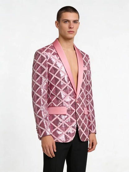 KZZ Men's Solid-Color Slim-Fit Sequin Blazer