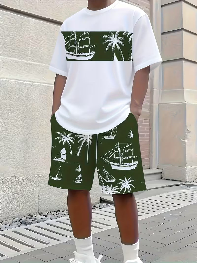 KZZ Men's Short-Sleeve Shirt and Shorts Set