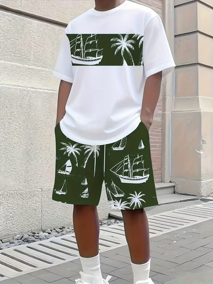 KZZ Men's Short-Sleeve Shirt and Shorts Set