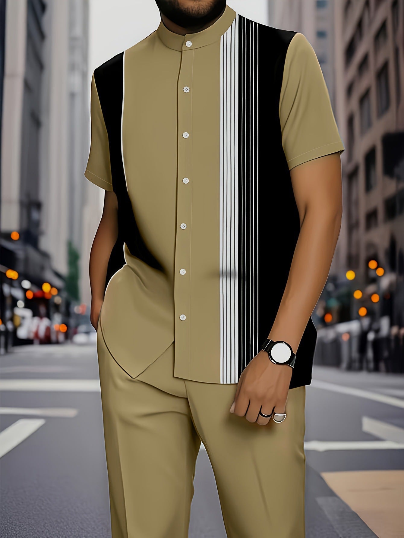 KZZ Men's Classic Striped Artistic Print Suit