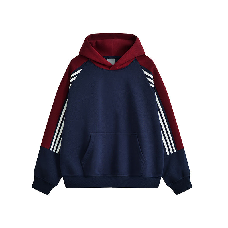 KZZ Men's Autumn Street Style Color Block Simple Pullover Hoodie