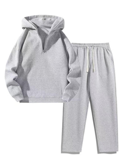 KZZ Men's solid color half zipper hooded casual pants two-piece set