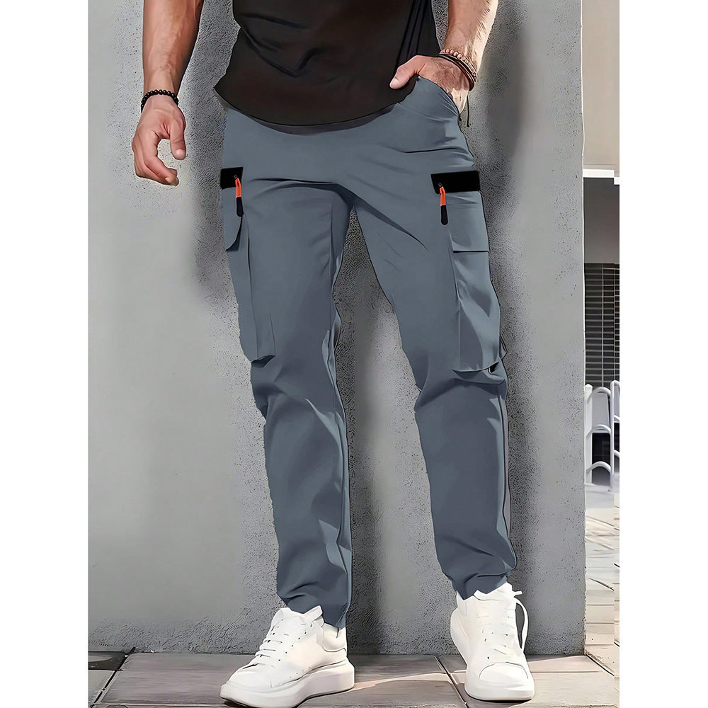 KZZ Men's Solid-Color Cargo Pants with Flap Pockets