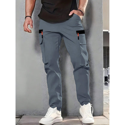 KZZ Men's Solid-Color Cargo Pants with Flap Pockets