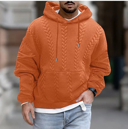 KZZ Men's Solid Color Textured Drawstring Hooded Sweatshirt