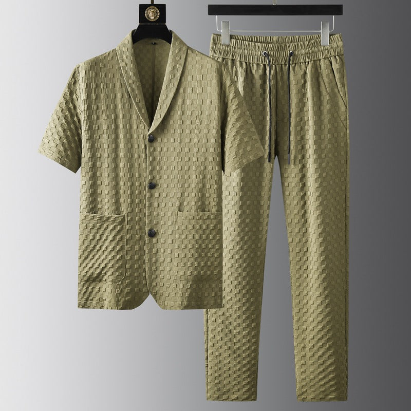 KZZ Short-sleeve polo shirt paired with solid-colored trousers