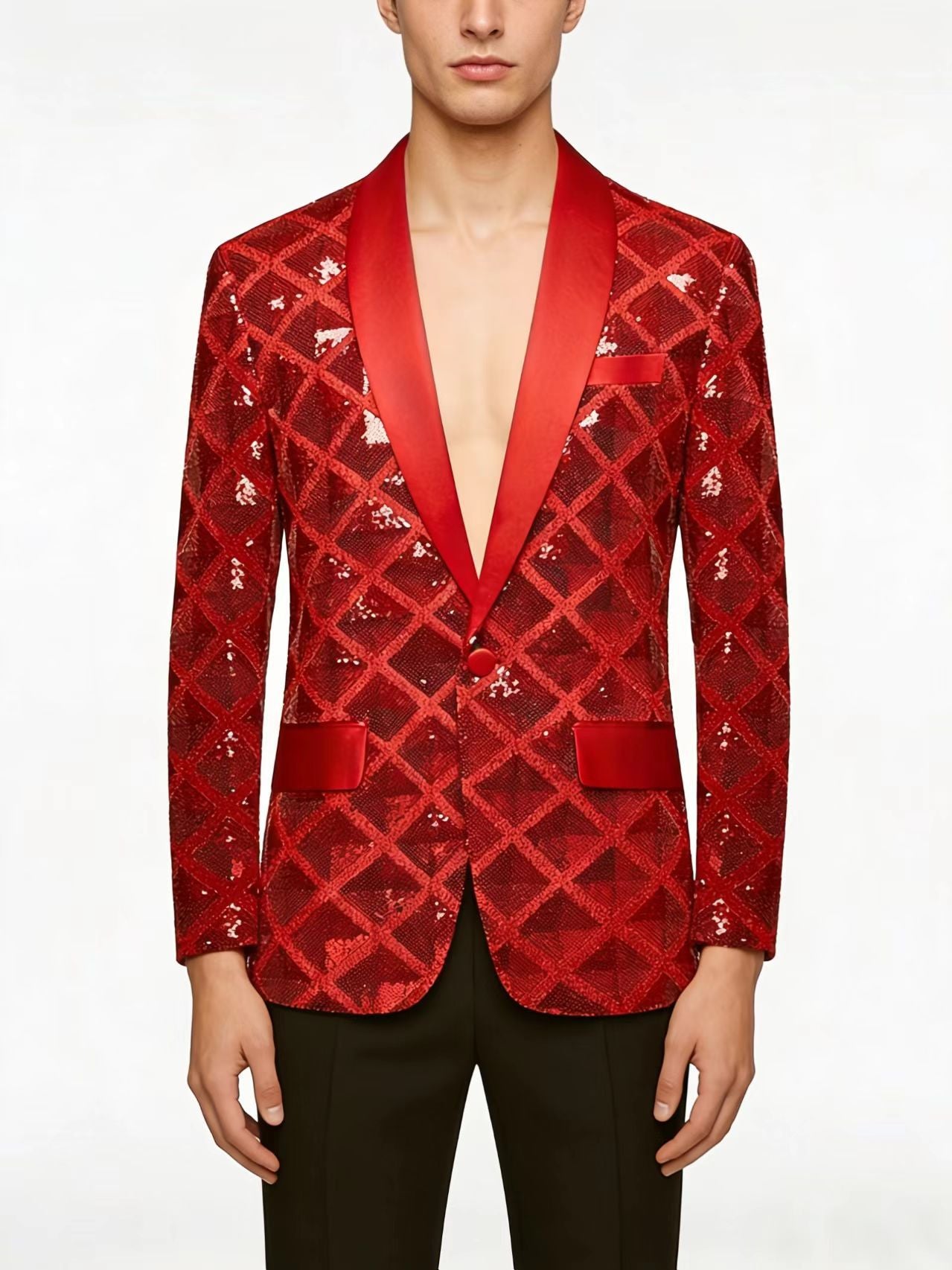 KZZ Men's Solid-Color Slim-Fit Sequin Blazer