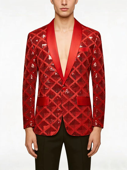KZZ Men's Solid-Color Slim-Fit Sequin Blazer