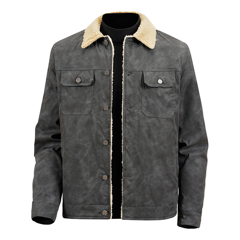 KZZ  Men's Loose-fitting Casual Faux Suede Lambswool Lined Jacket