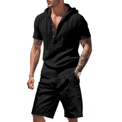 KZZ Men's Linen Hooded Two-Piece Set