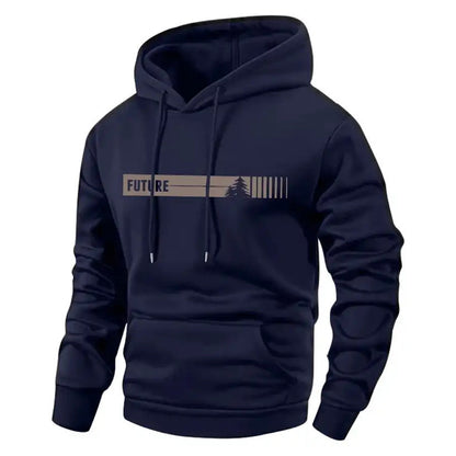 KZZ Men's Spring and Autumn Thin Long Sleeve Pocket  Printed Hooded Sweatshirt