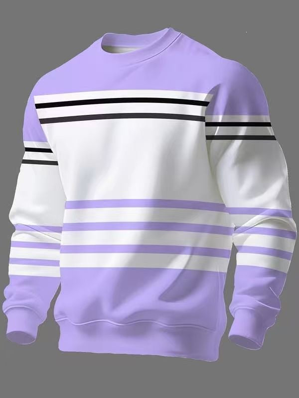 KZZ Men's Simple Striped Classic Long-Sleeve Sweatshirt