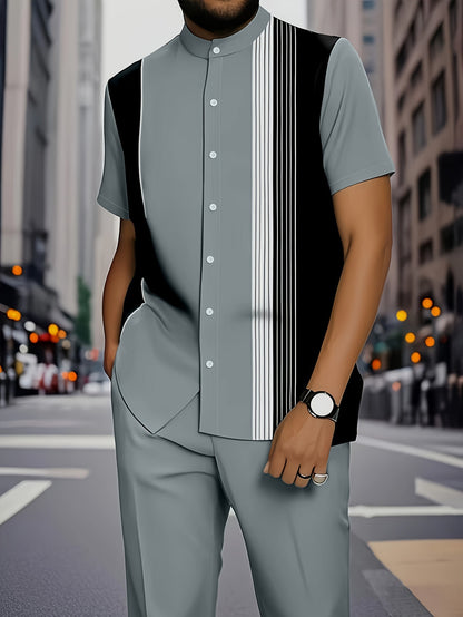 KZZ Men's Classic Striped Artistic Print Suit