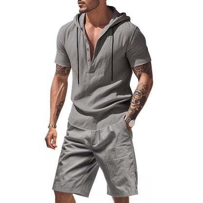 KZZ Men's Linen Hooded Two-Piece Set
