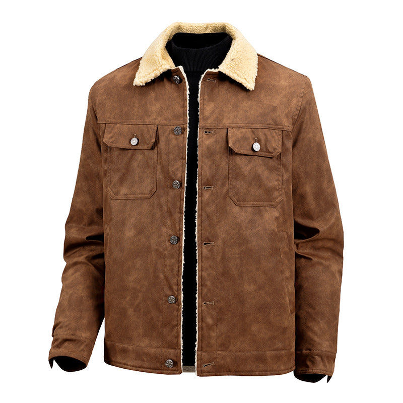 KZZ  Men's Loose-fitting Casual Faux Suede Lambswool Lined Jacket